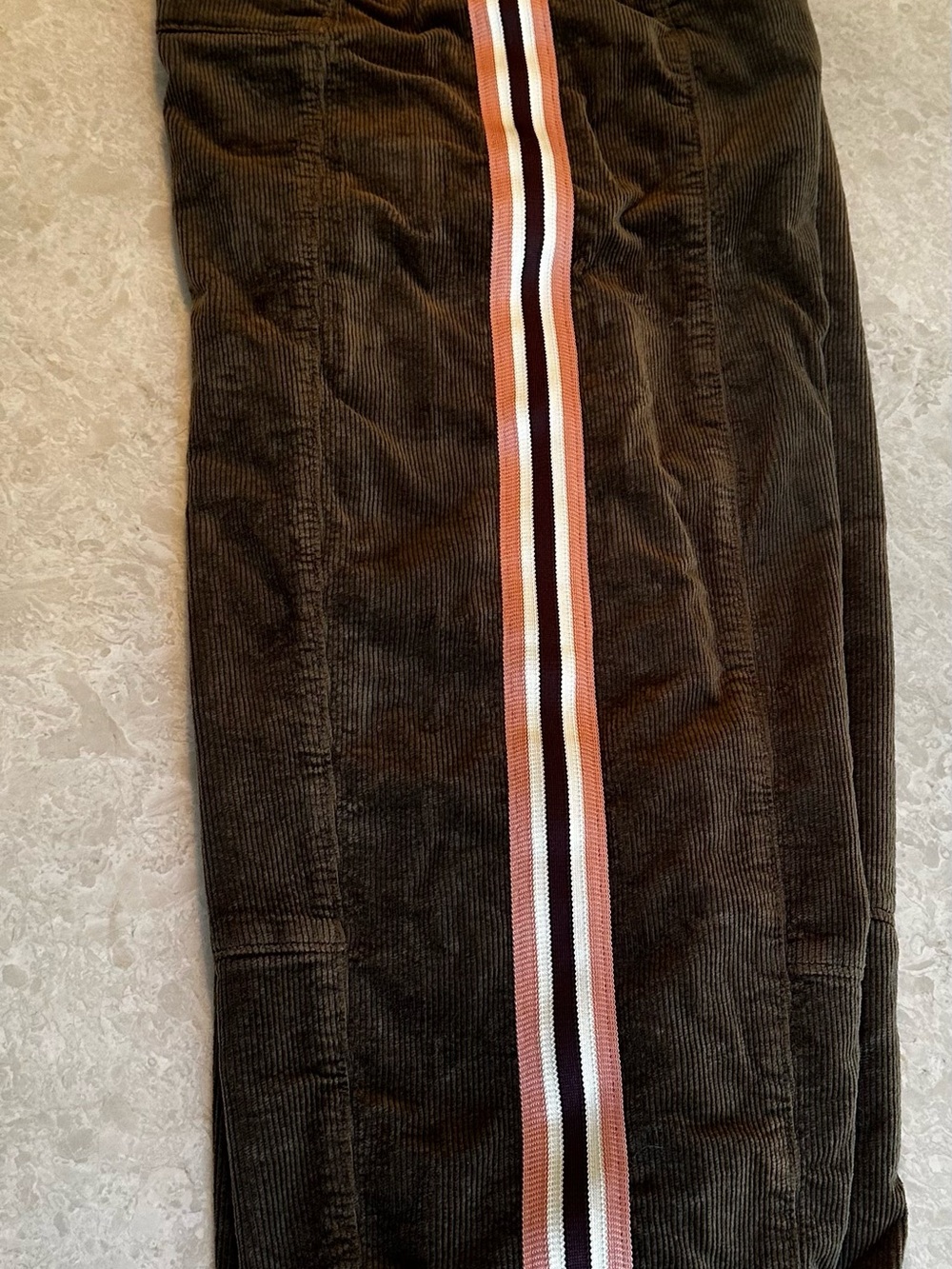 Pilcro Brown Corduroy Track Pants with Pink & White Side Stripes - Picture 3 of 4